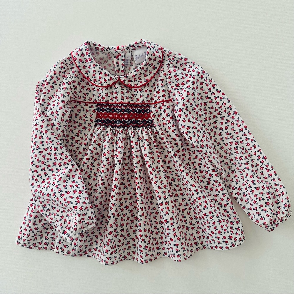 Rachel Riley 4T Toddler Girl Red Floral Smocked Blouse Top Long Sleeve